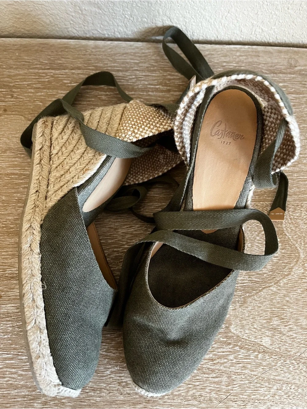 CASTAÑER Carina Canvas Wedge Espadrilles Ankle Wrap Womens EU Size 38 7.5/8